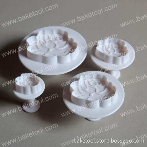 Plastic 4pcs Hot Rose Shape Cake Cookie Cutter Plunger Mold Set